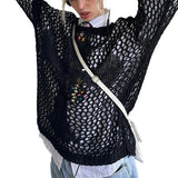 Shirt for Women y2k Clothes Spring Women's Clothing 2023 Latest Fashion Sexy Mesh Tops Knit Hollow out Loose Top-Outfit