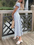 Puff Sleeve Floral Maxi Dress-Outfit