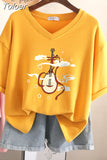 100% Cotton M-6XL T Shirt Chinese Lute Print Tshirt Short Sleeve Women's Top Summer Couple V Neck Oversized T