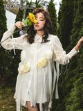 Casual Patchwork Floral Shirt For Women Lapel Long Sleeve Loose Solid Blouses Female Fashion Clothes Style New