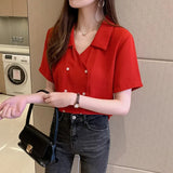 Blouses Top Women Short Sleeve Chifffon Blouse Shirt Tops Women Blusas Mujer De Moda 2021 Verano V-Neck Blouse Women