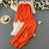 Women Drawstring Hooded Sweater Two Pieces Sets Irregular Loose Tops+Draped Wide Leg Trousers Winter OL Knit