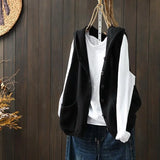 Knitted Vest Vest Women 2025 Autumn And Winter New Literary And Artistic Leisure Double Pockets Without Sleeves Outside Wearing