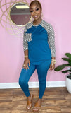 Casual Leopard Print Raglan Sleeve Top And Pant
