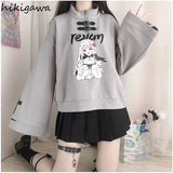 Hoodies Women Harajuku Half High Collar Long Sleeve Tops 2023 Ropa Mujer Fashion Cartoon Anime Print Sweatshirts 27i669-Outfit