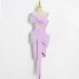Sexy Dress For Women Patchwork Bowknot Top Strapless With High Waist Bodycon Mid Skirts Sheath Dresses Female