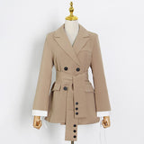 Temperament Black Two Piece Set For Women Notched Long Sleeve Sashes Blazer High Waist Wide Leg Pants Female