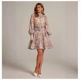Retro Print Heavy Lifting Nail Bead Dress Set Two-Piece Top Plus Long