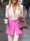 Women Suit Blazers VONDA Ladies Casual Lapel Coats Color Patchwork Autumn Office Formal Long Sleeve Thin Pant Sets no