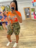 Summer Clothes Streetwear 2 Two Peice Sets Outfits Women Short Sleeve Crop Top Camouflage Shorts Mesh Yellow Matching