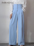 TWOTWINSTYLE Casual Wide Leg Pants For Women High Waist Patchwork Button Loose Solid Minimalist Trousers Female Fashion