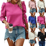 Hoodies Women Autumn Sweet Puff Sleeve Tees Flare Long Sleeve Sweatershirt Tops Elegant Folds Outfits Y2k Tops-Outfit