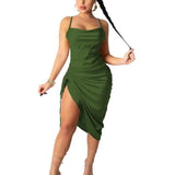 Party Satin Mini Dresses Sleeveless Ruched Sexy Club Dress Summer Women Backless Outfits Spaghetti Strap White