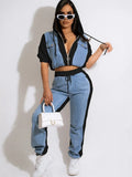 Fall Casual 2 Two piece Set Outfits Women Short Sleeve Hoodie Tops 2022 Baggy Pants Suits White Patchwork Matching