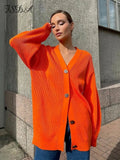 2021 Autumn Winter Green Cardigan Oversized Women Long Sleeve Button Casual Loose Knitted Sweater