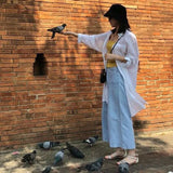 Women Solid Loose Femme Fashion Blusas Sun-proof Summer Casual Ulzzang Thin All-match Streetwear Chic Elegant