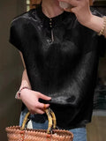 Chinese Style Collar Plate Buckle Acetic Acid Pure Color Flying Sleeve Shirt Women's 2024 Summer New Blouse For Leisure-Outfit