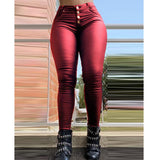 Faux Leather Pants Women High Waist Skinny Trousers Buttons Design Spring Summer Slim Fit PU Bodycon Pant Club Leggings