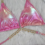 Toloer 2024 New Crystal Diamond Bikini Sexy Perm Gold Strap Female Split Swimsuit