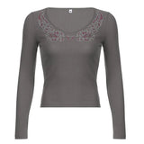 Diamonds Crop Top Black Long Sleeve Knitted T Shirt V Neck Basic Harajuku Pullovers Women Autumn Winter Tee Korean