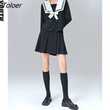 Women Mini Skirts 2022 Spring Short A Line Solid Black Simple College Preepy Style Pleated