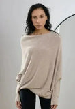 Autumn Winter Sweaters Full Sleeve Women Tops Solid Slash Neck Casual Loose Knitted Pullovers Regular Slim Fit Splice-Outfit
