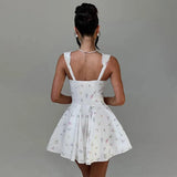 White Floral Turned Strap Corset Mini Dress-Outfit