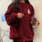 Autumn Winter Casual Oversized Fluffy Hoodie Women Christmas Tree Snowman Embroidery Fleece Pullover Sweatshirt Matching