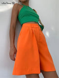High Waisted Wide Leg Shorts Women Pocket Pleated 2022 Summer Casual Shorts Solid Straight Ladies Green Wide