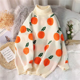 2022 Autumn Winter Sweaters Pullover Cherry Pattern Long Sleeve Sweater Women Turtleneck Knitted Jumpers Sweater