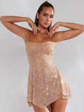 High-End Women's Hot Diamond Sexy Perspective Sling Dress Skirt Dress Dress Dress Banquet Dress