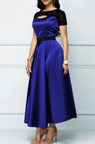 Elegant Royal Blue Short Sleeve Keyhole Skater