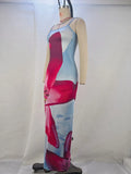 Toloer Women's Summer 2024 New Sexy Slip Print Bag Hip Slit Dress Women's Beach Dress-Outfit