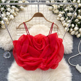 Holiday Wind Eogen Yarn Three-Dimensional Flower Sling Vest Women's Summer New Ocean Chic Short