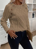 And Winter Button Design With Shoulder Sleeves Stifling Knitted Round-Neck