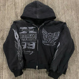 Street H-Hang Hop Star Girl Print Black Zipper Hoodie Female Y2k Harajuku Coat