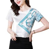 summer Basic Tees Women's silk T shirts printing bottoming shirts Casual Tshirt Ladies short Sleeve Tee