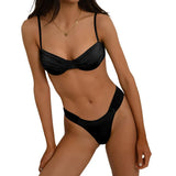 Women Swim Bikini Suit, Solid Color Pleated Sleeveless Bra+ Shorts Briefs Swimwear Swimsuit-Outfit
