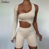 Casual Sports Hollow Out Skinny Fitness Shorts Jumpsuit Women Fashion Asymmetry Long Sleeve Workout Slim Soft Jumpsuit-Outfit