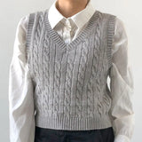Y2K Sleeveless Autumn Sweater Pullover Casual Plaid Knitted 90s Knitted Crop Sweaters Casual Autumn Preppy