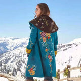 and winter new women's mid-length print blouse and long-sleeved woolen