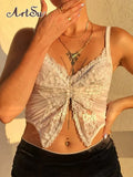 Lace Folds Camis 2022 Summer Fashion Butterfly Shape Sleeveless Cropped Top Sexy Street Women Casual Strap
