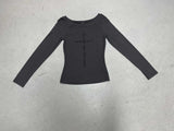Cross Print Slant Shoulder Repair T-Shirt Woman 2025 Old Old Feeling New