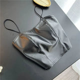 Women Faux Leather Strap Tops Elastic Ruched Lace Splice PU Leather Y2K Tops Summer Sexy Off Shoulder Short