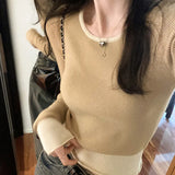 Style Jumper Color Minority Long-Sleeved Sweater Women's Autumn And Winter New Small Short Style Bottom Sweater Trend-Outfit