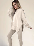 Autumn And Winter Women's Leisure Loose Long-Sleeved Collar Open Fork Tight Trouser Trouser