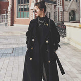 Fashion Hepburn Style High End Atmosphere Black Tweed Coat Women's Middle Long Winter New Knee Thick Woolen