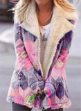 new product lapel printed single-breasted long-sleeved plush plush jacket women's cotton-padded