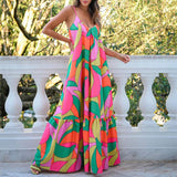 Summer New Commuting Style French Dress Deep V-Neck Bare Back Sling Print
