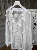 Women Shirts Chic 3D Floral White Blouses 2023 Blusas Mujer De Moda Embroidery See Throught Sexy Summer Blouse